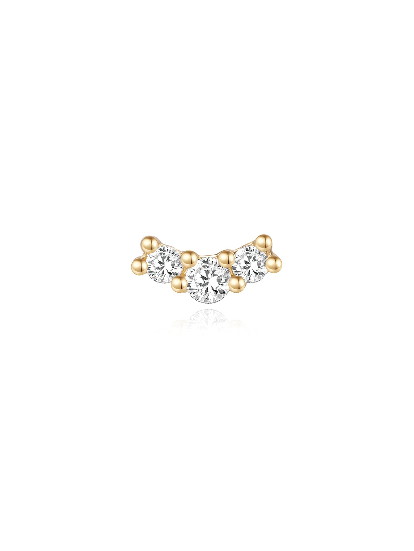 14K Solid Gold Pave Curved Ear Piercing Stud