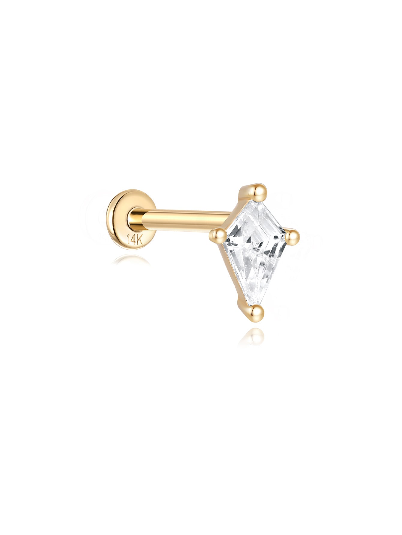 14K Solid Gold Losange Zircon Ear Piercing Stud