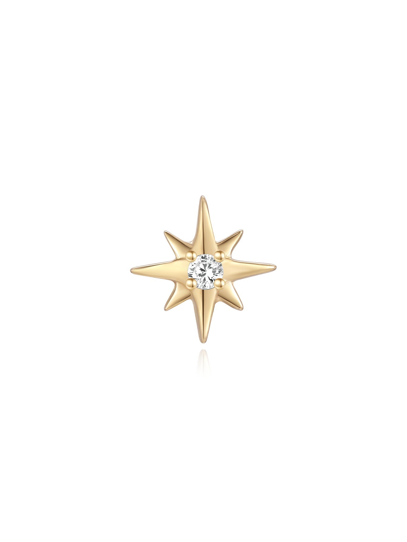 14K Solid Gold Octagonal Zircon Ear Piercing Stud