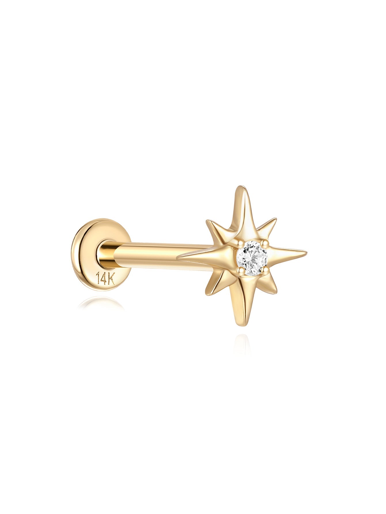 14K Solid Gold Octagonal Zircon Ear Piercing Stud