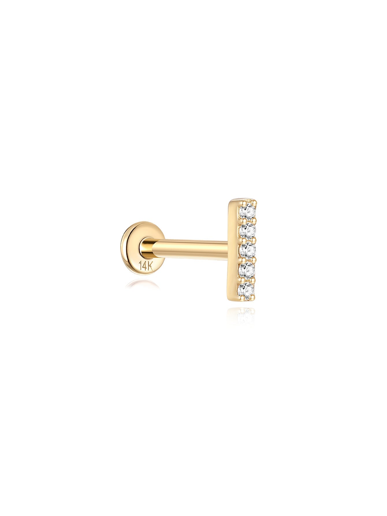 14K Solid Gold Bar Zircon Ear Piercing Stud