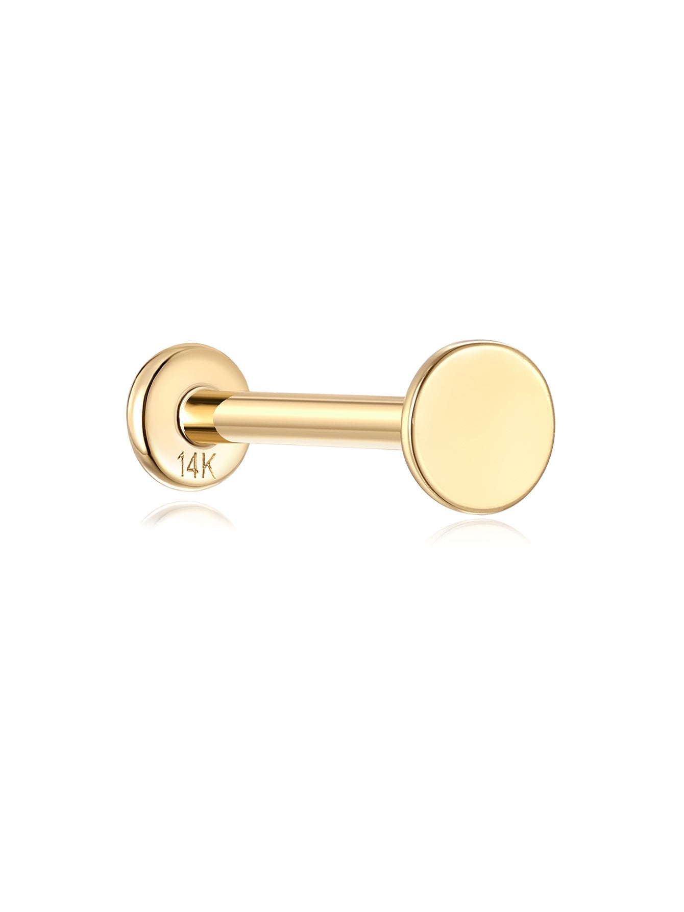 14K Solid Gold Flat Disc Threaded Ear Piercing Stud