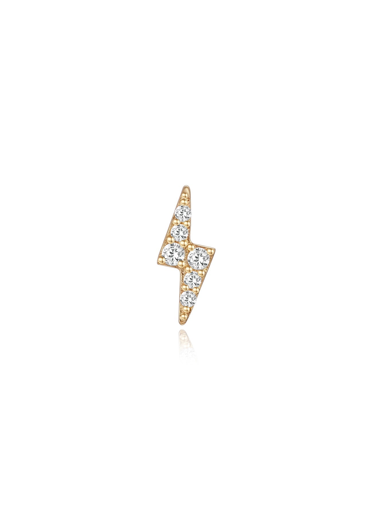 14K Solid Gold Lightning Zircon Ear Piercing Stud