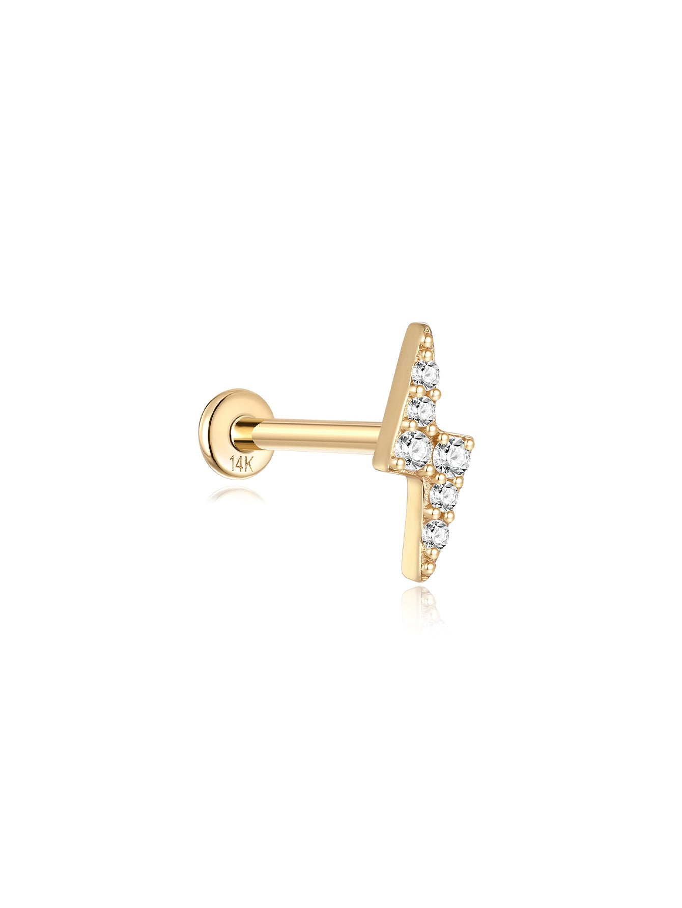 14K Solid Gold Lightning Zircon Ear Piercing Stud