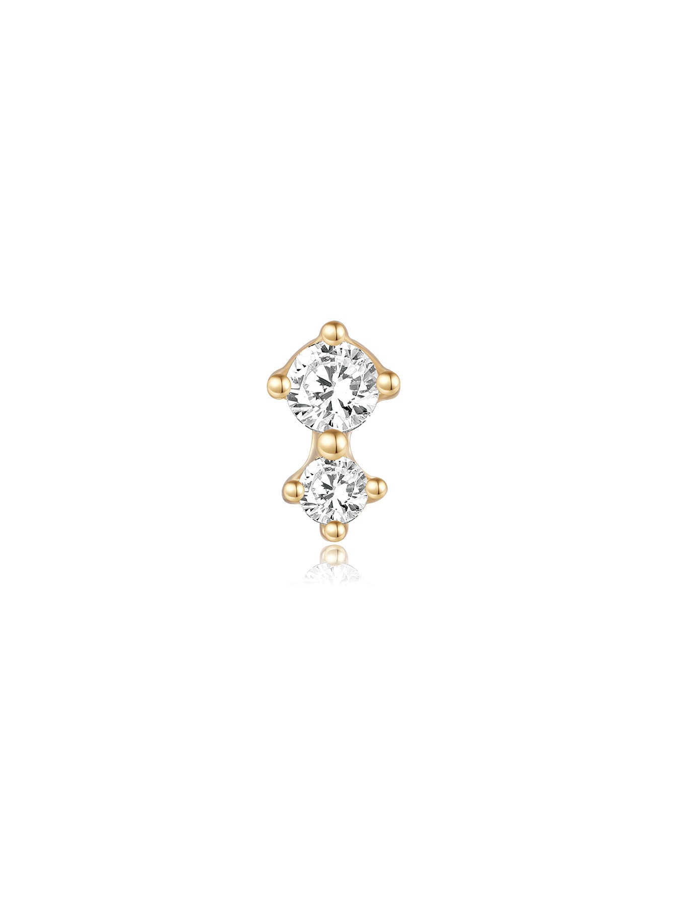 14K Solid Gold  Double Zircon Ear Piercing Stud