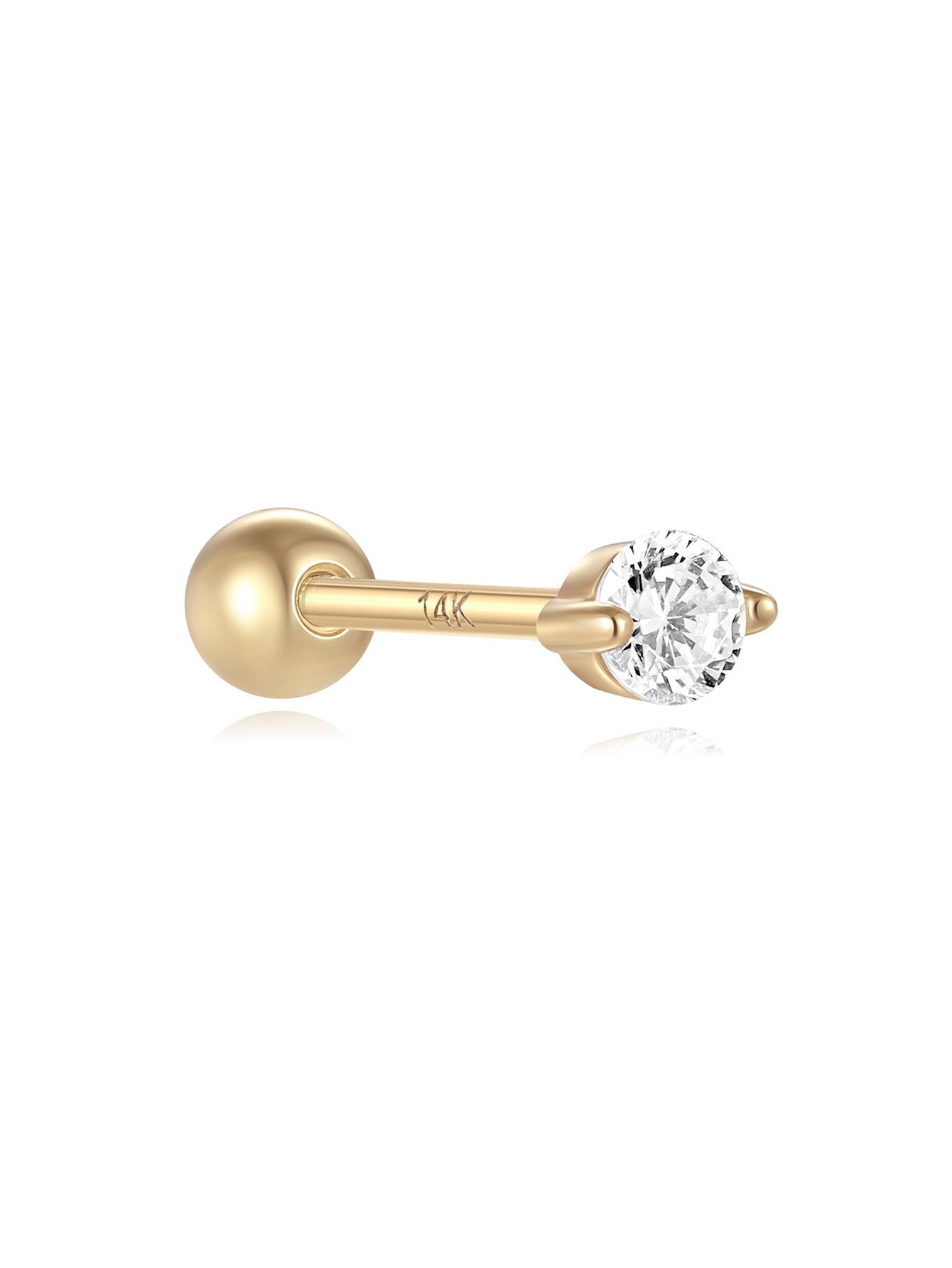 14K Solid Gold  Tiny Zircon Ear Piercing Stud 3.6mm