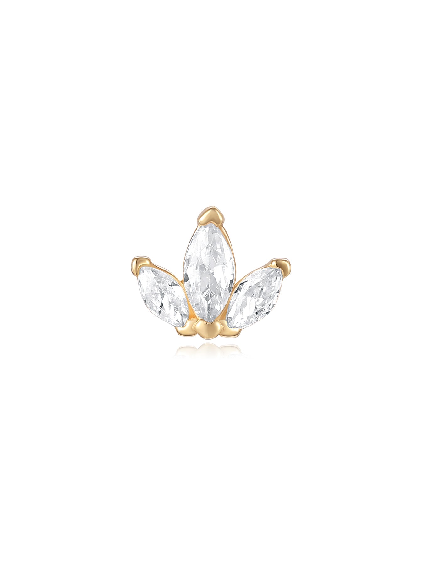 14K Solid Gold Trio Marquise  Ear Piercing Stud