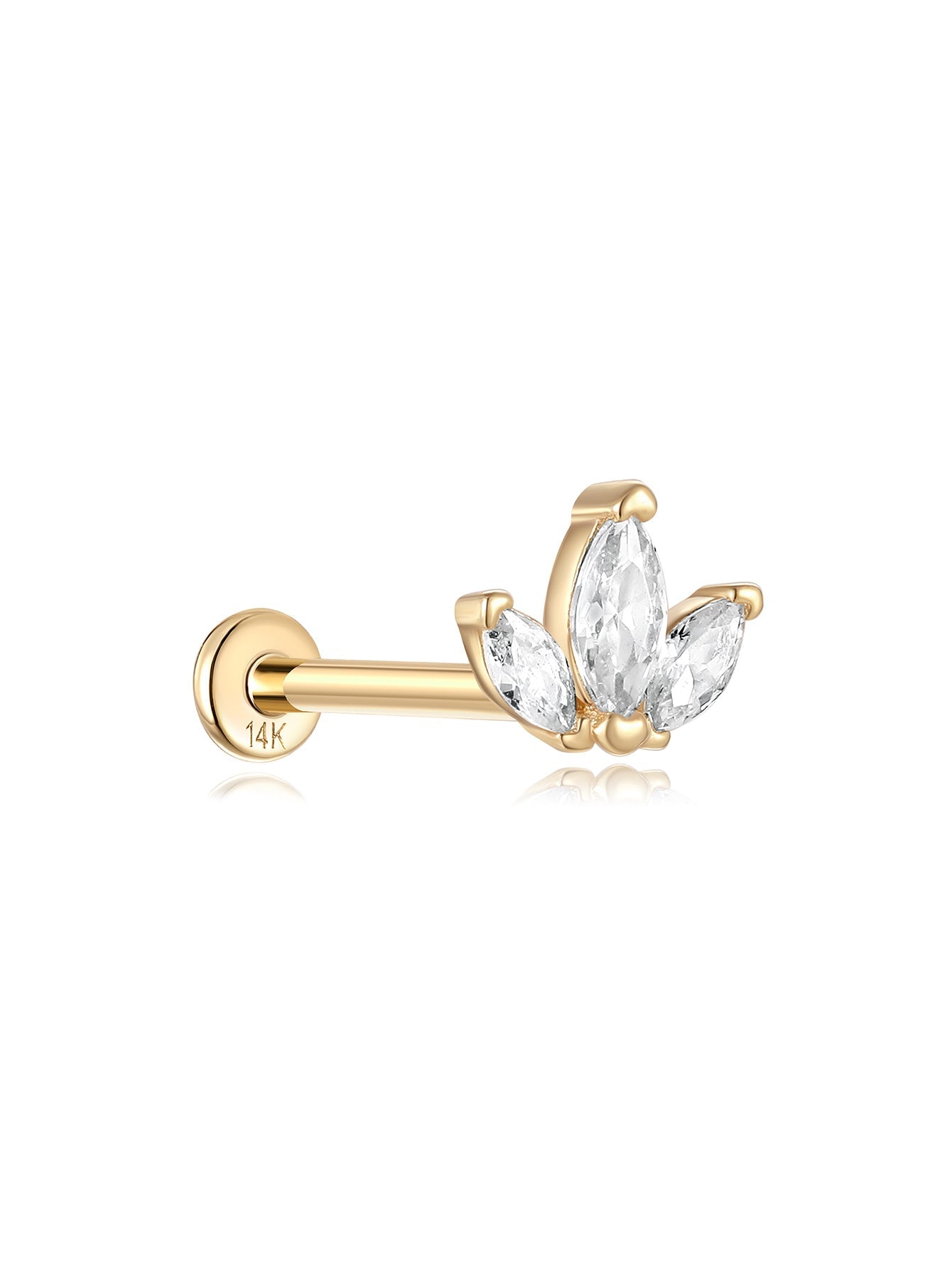 14K Solid Gold Trio Marquise  Ear Piercing Stud