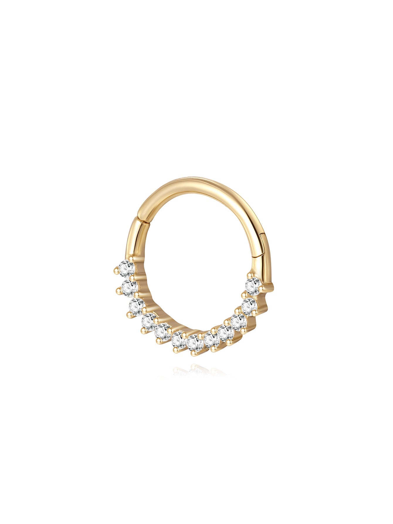 14K Solid Gold Crystal Prong Ear Piercing Ring Hoop