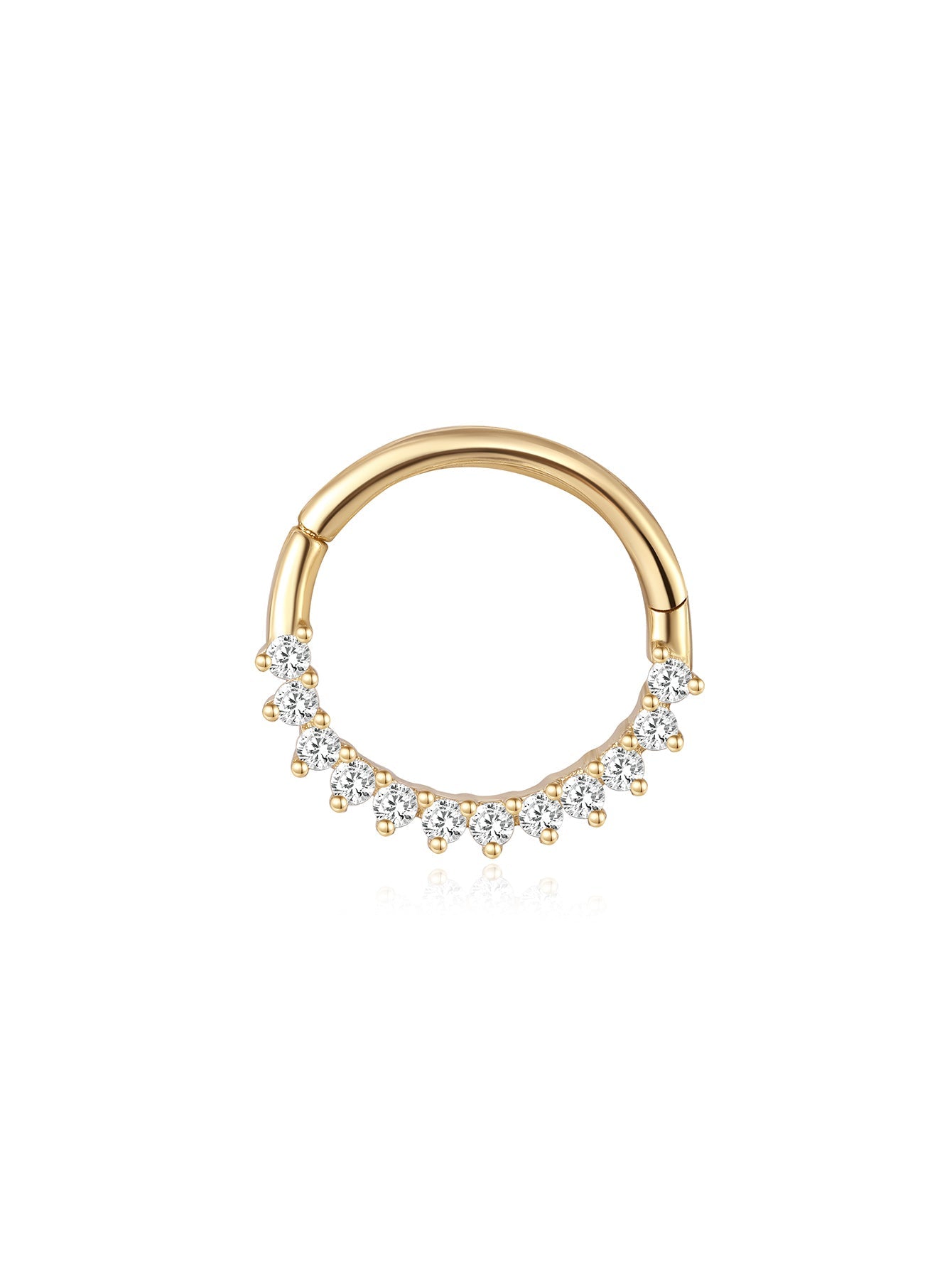 14K Solid Gold Crystal Prong Ear Piercing Ring Hoop