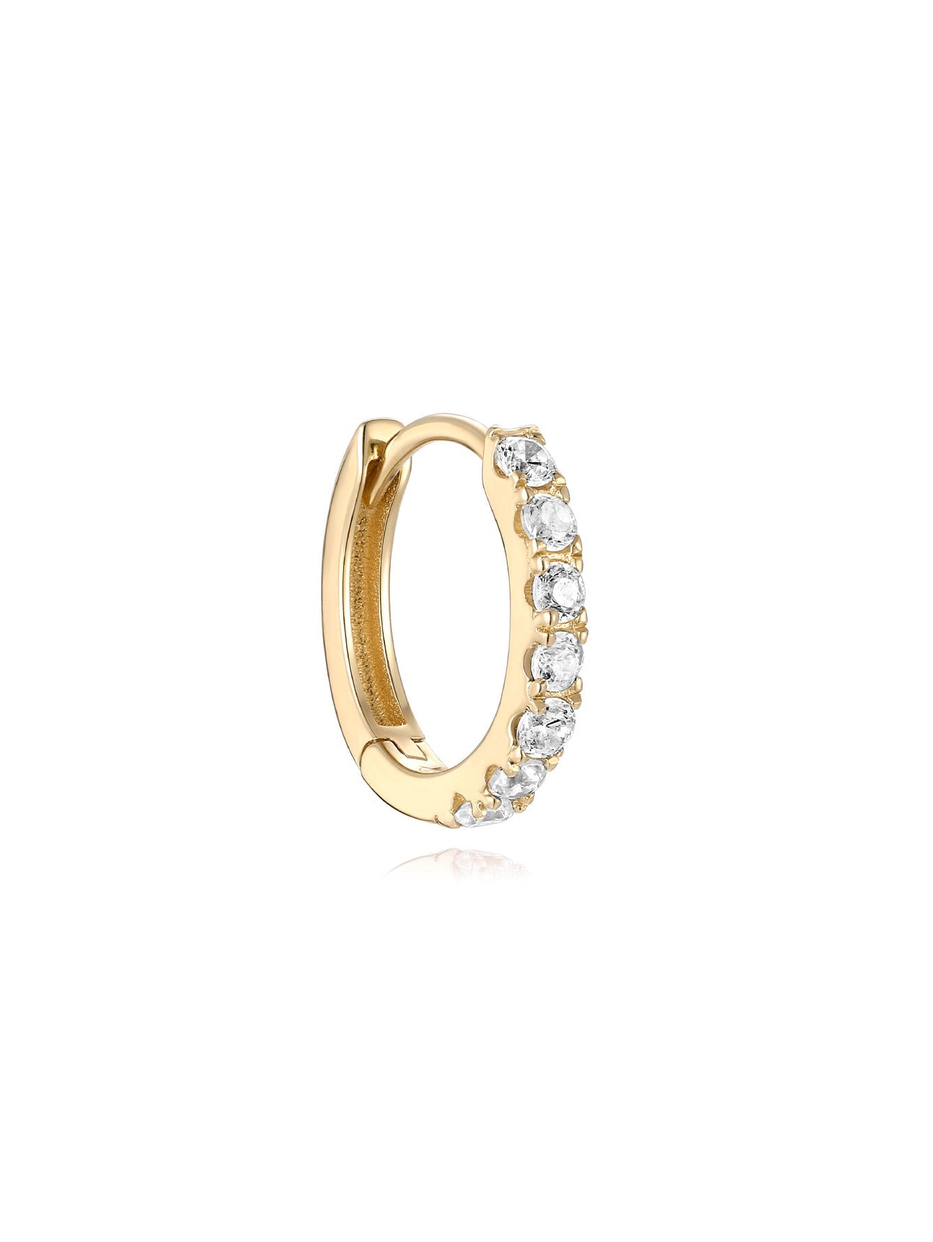 14K Solid Gold Shiny Zircon Clicker Hoop Earring