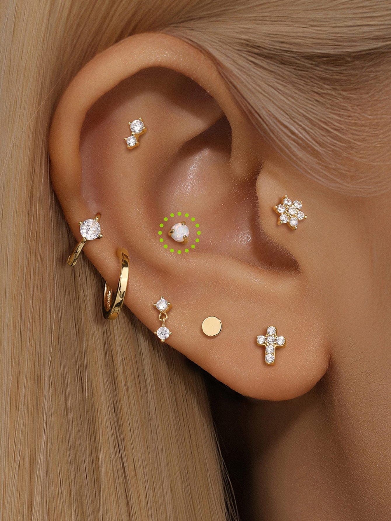 14K Solid Gold Opal Mini  Ear Piercing Stud