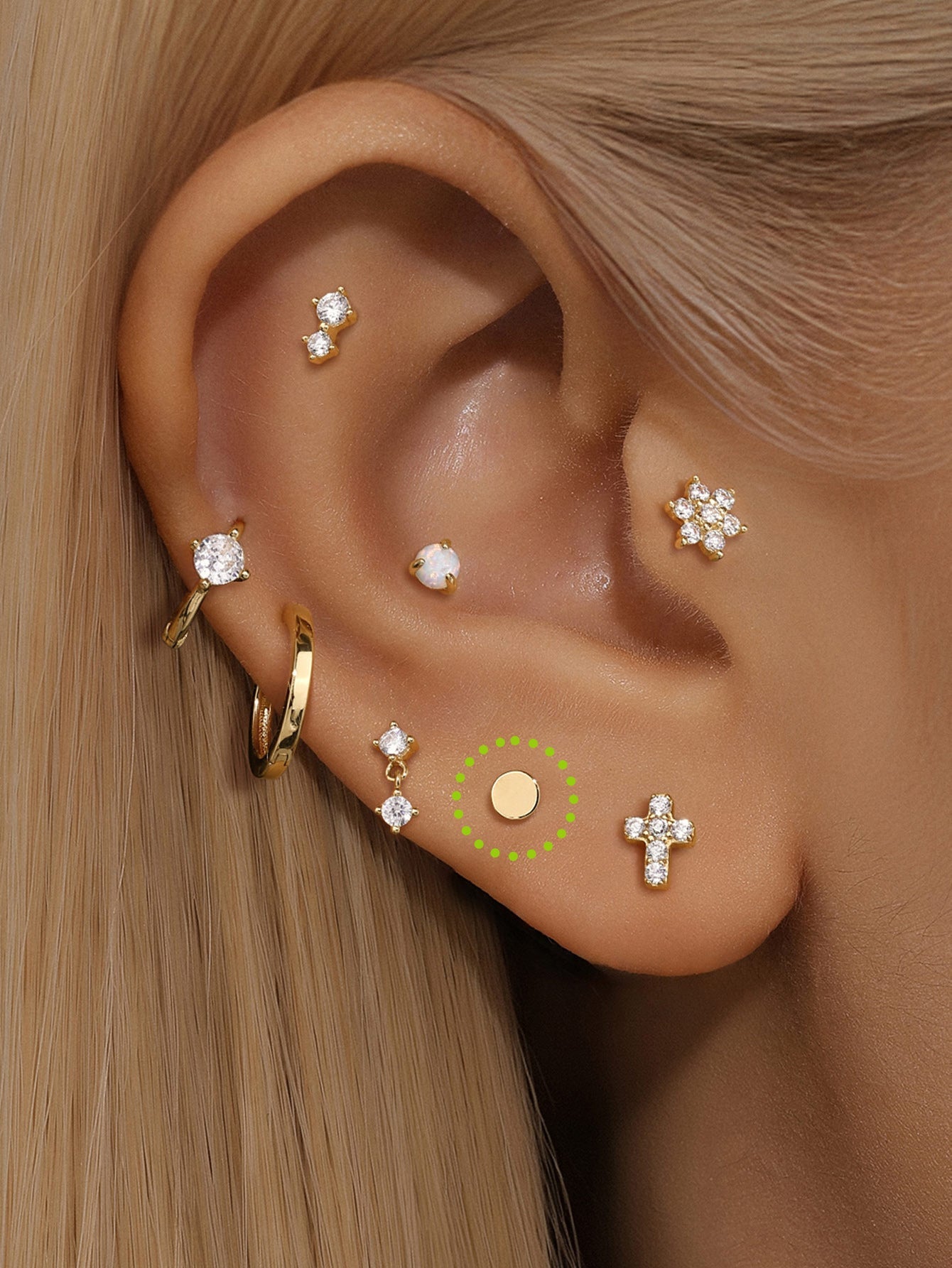 14K Solid Gold Flat Disc Threaded Ear Piercing Stud