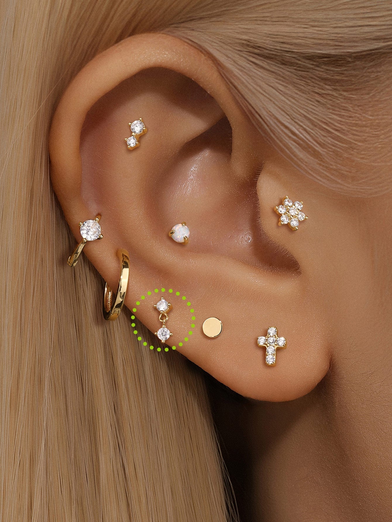 14K Solid Gold Hanging Zircon Ear Piercing Stud