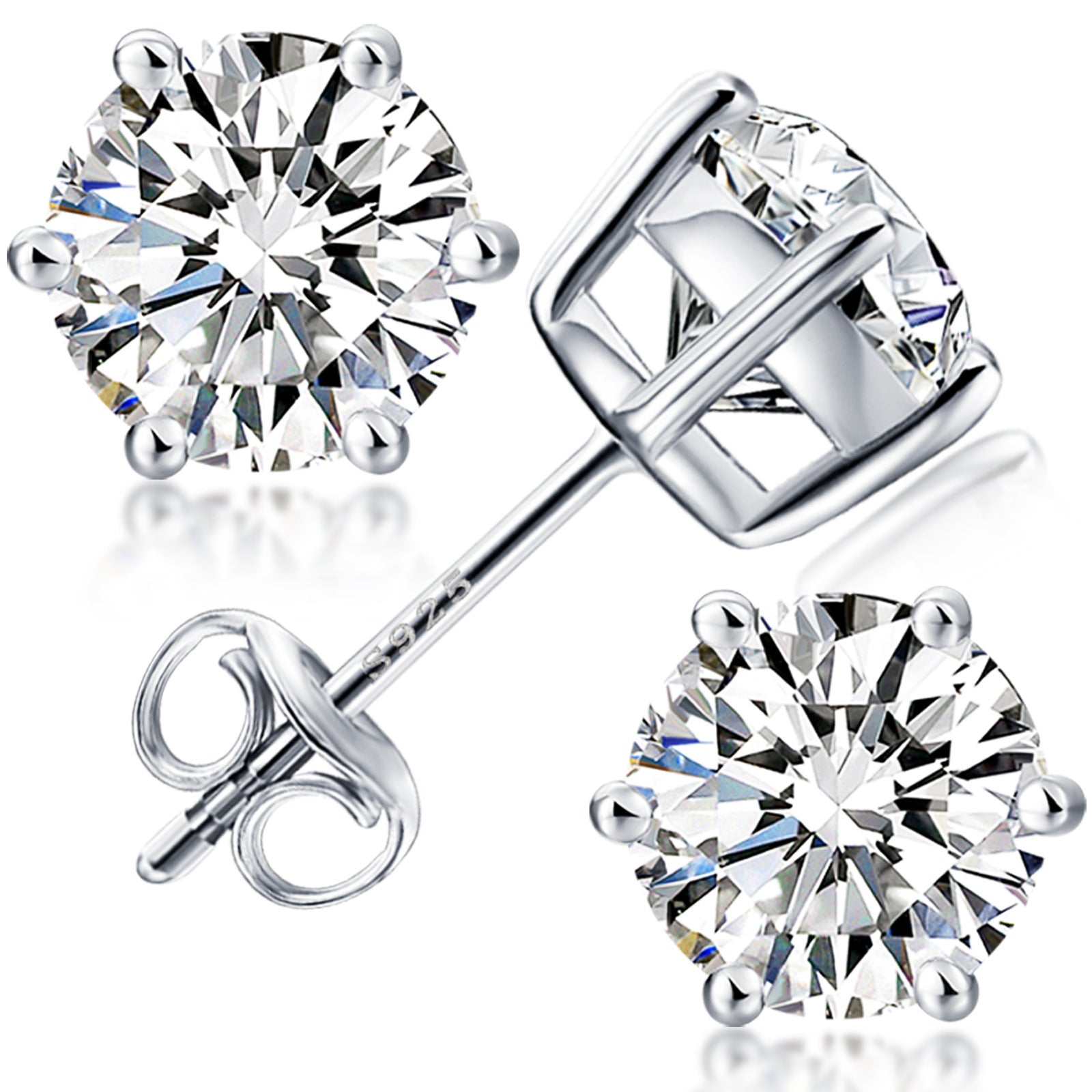 Horae Round Near-Colorless Zircon Stud Earrings - 925 Sterling Silver