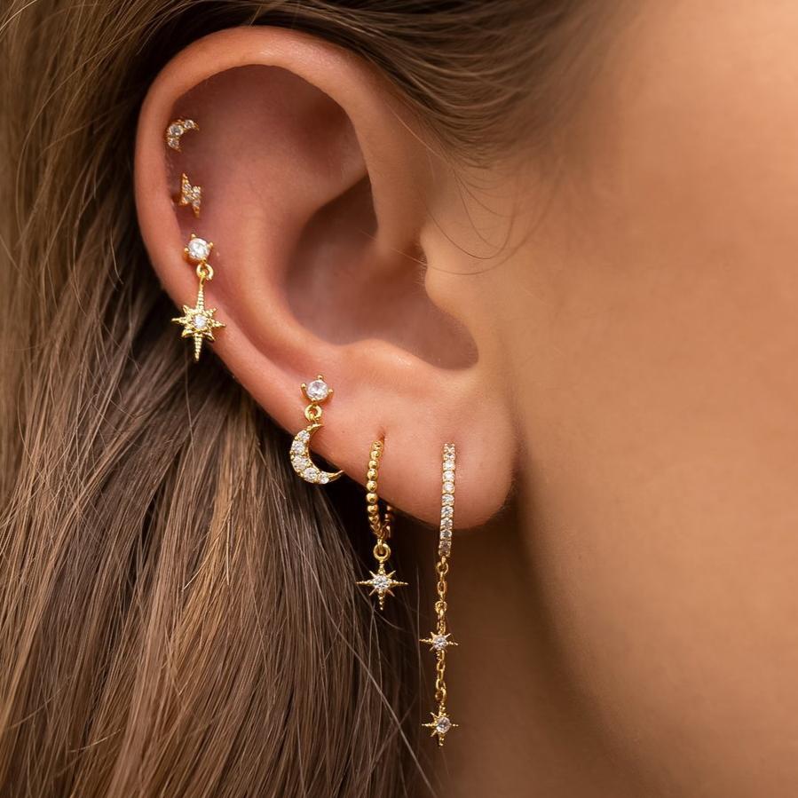 S925 Star and Moon Zircon Earring Set