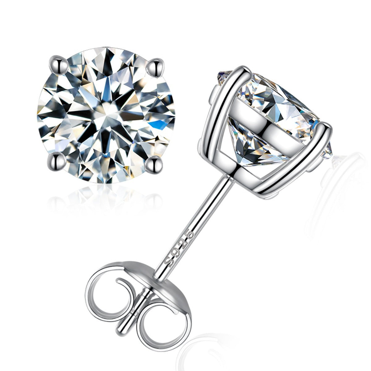 Horae Round Near-Colorless Zircon Stud Earrings - 925 Sterling Silver