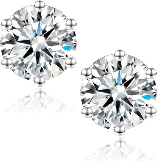 Horae Round Near-Colorless Zircon Stud Earrings - 925 Sterling Silver