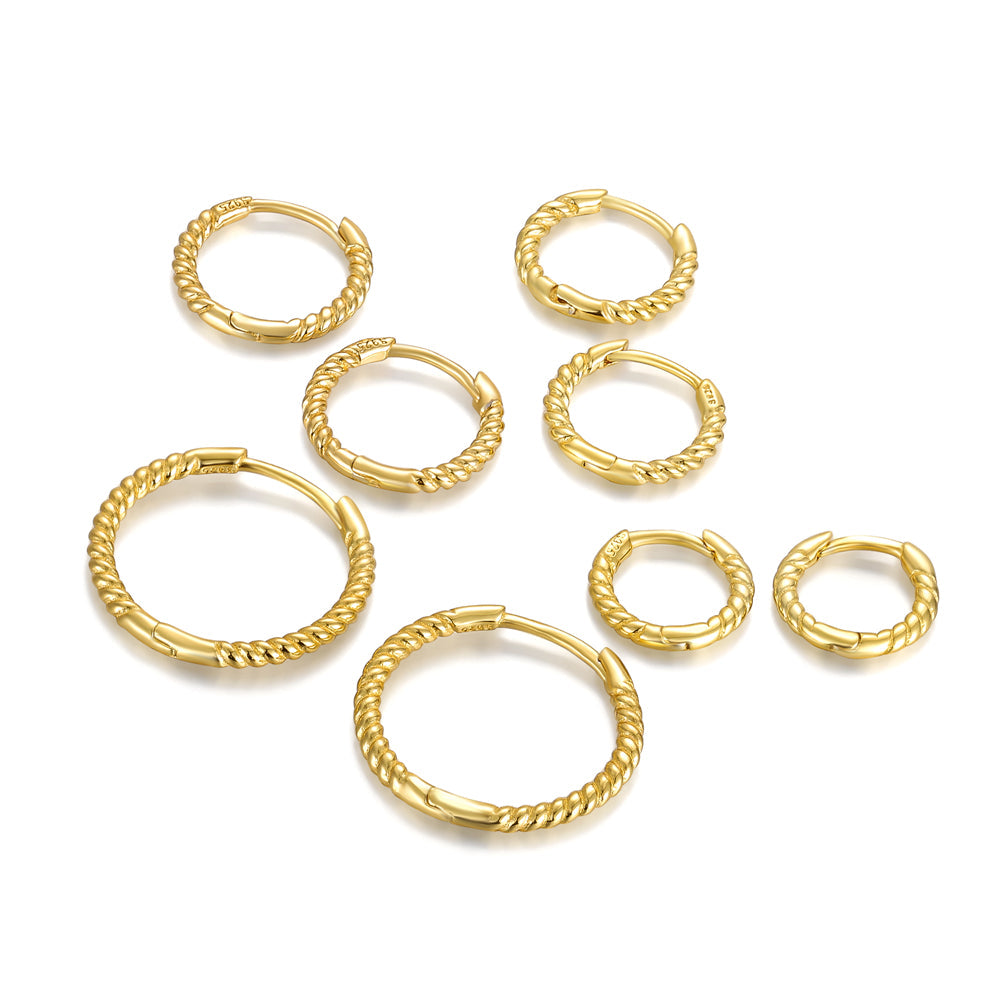 Horae Sterling Silver Hoop Twist Gold-Plated Earrings