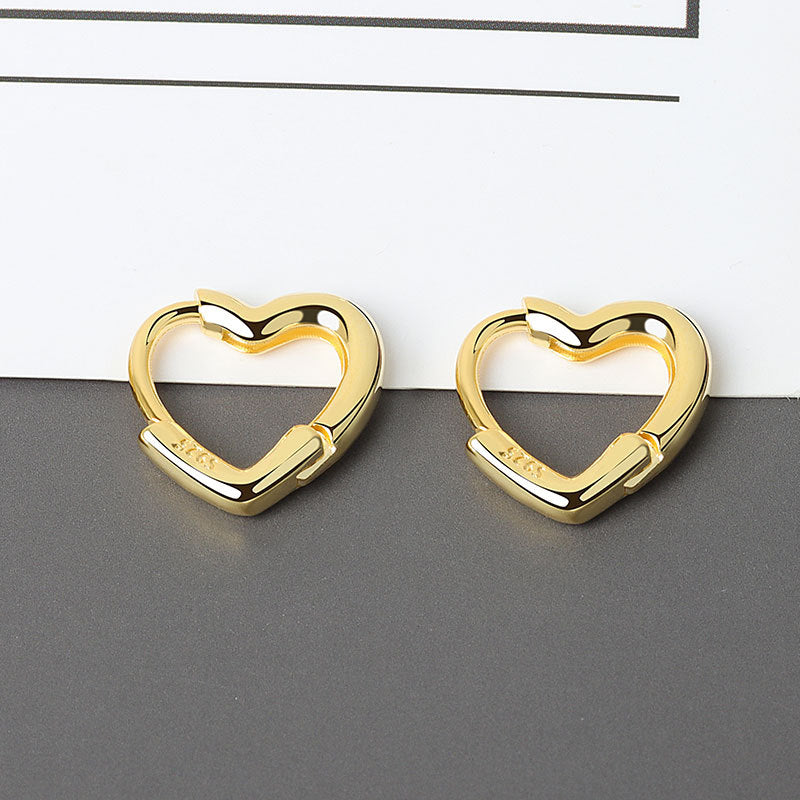 Horae 925 Sterling Silver Heart-Shaped Gold-Plated Simple Earrings