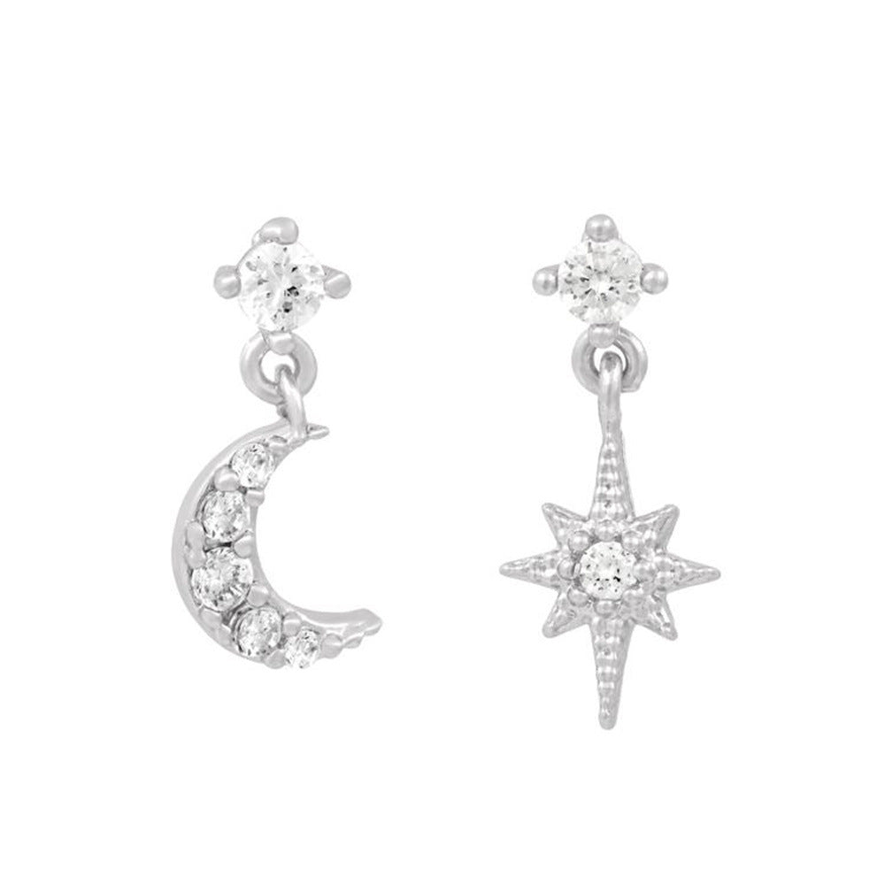 S925 Star and Moon Zircon Earring Set