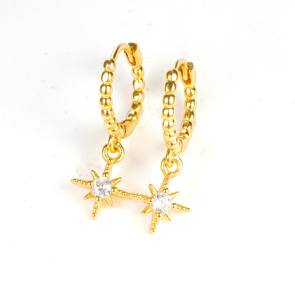 S925 Star and Moon Zircon Earring Set