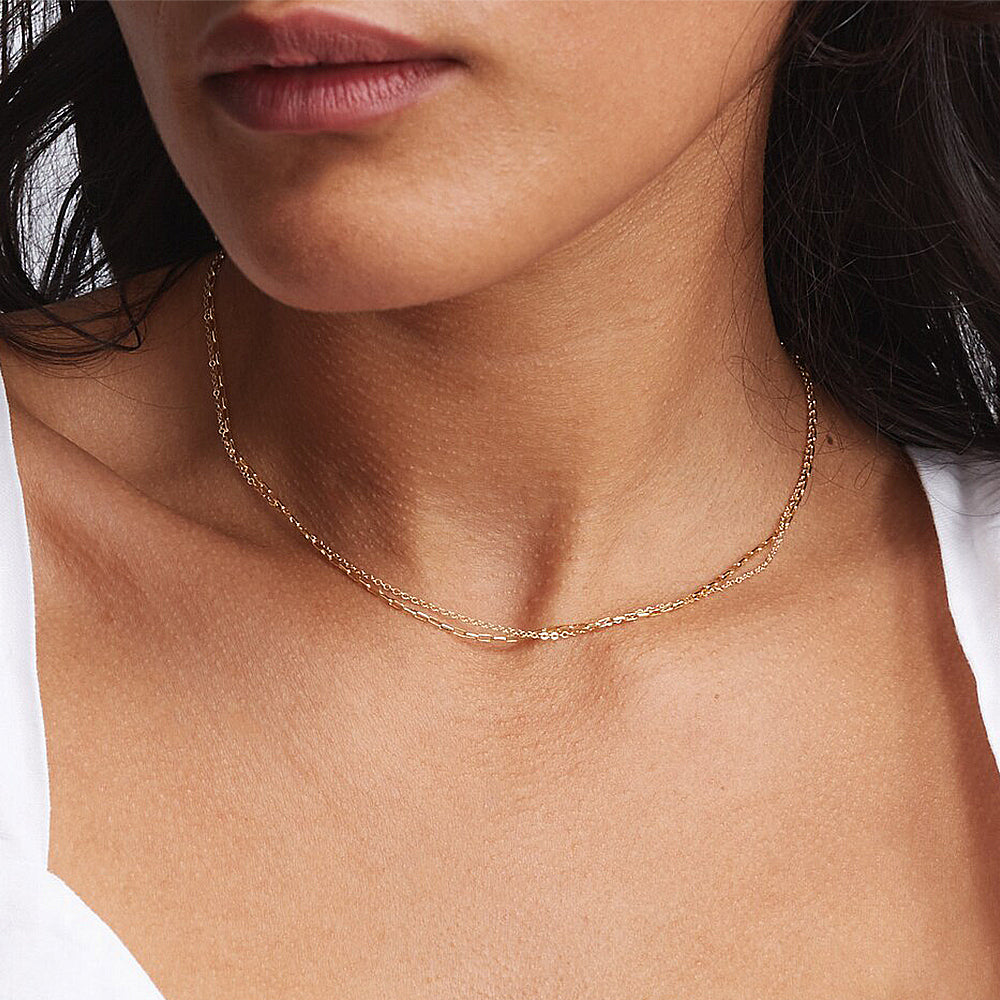 Horae Double Chain Minimalist Sterling Silver Necklace