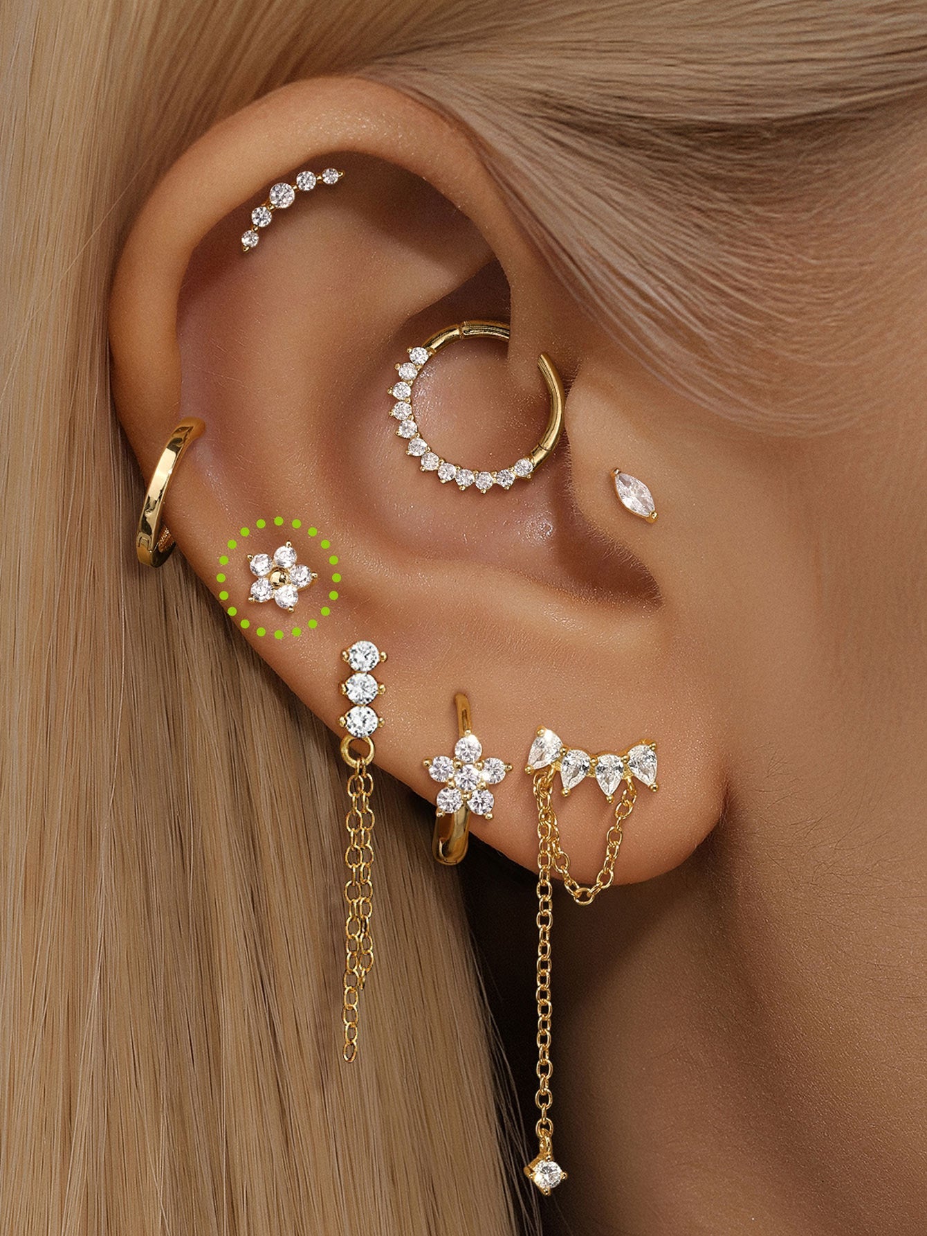 14K Solid Gold Flower Threaded Ear Piercing Stud