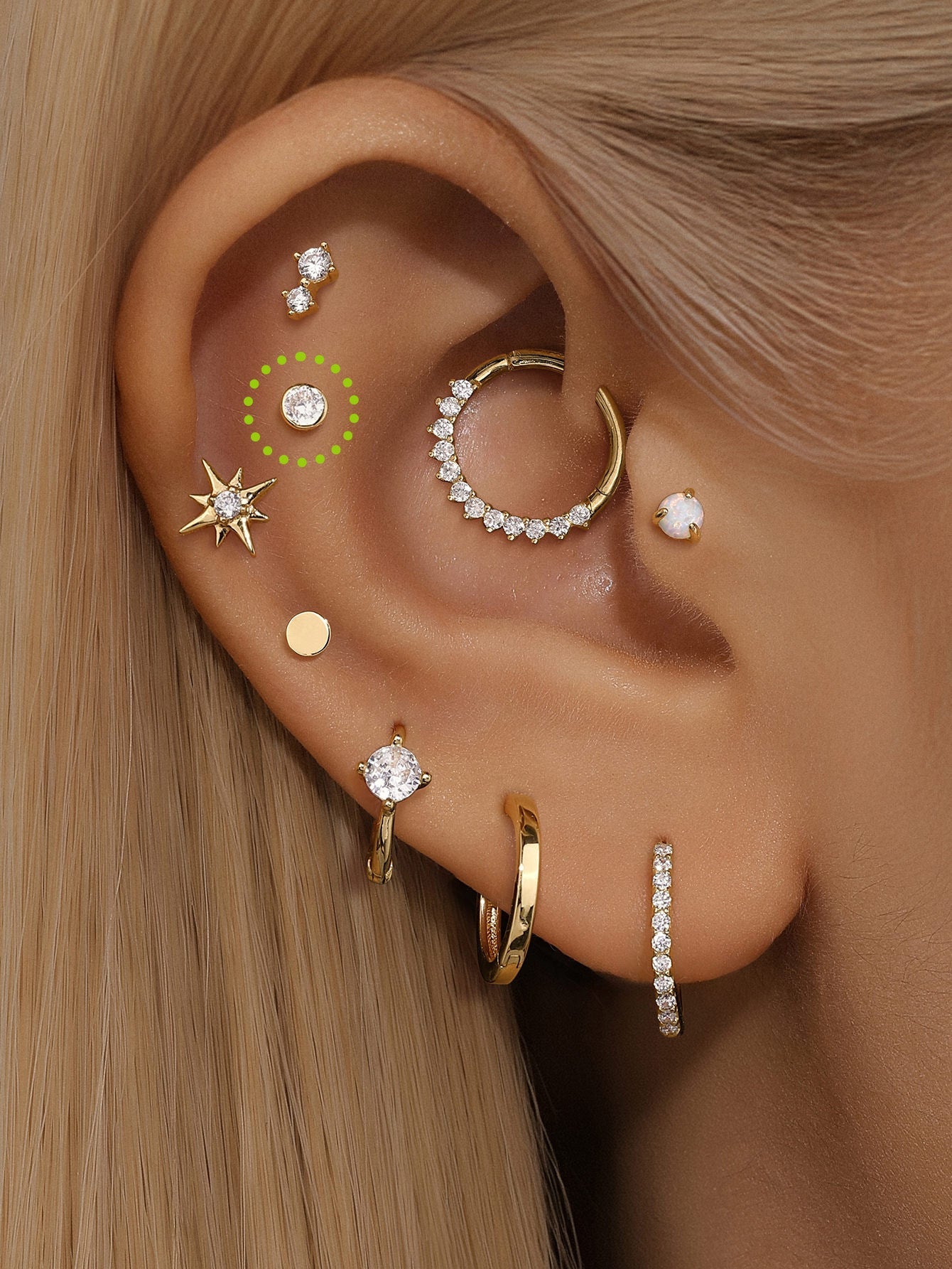 14K Solid Gold Zircon Threaded Ear Piercing Stud