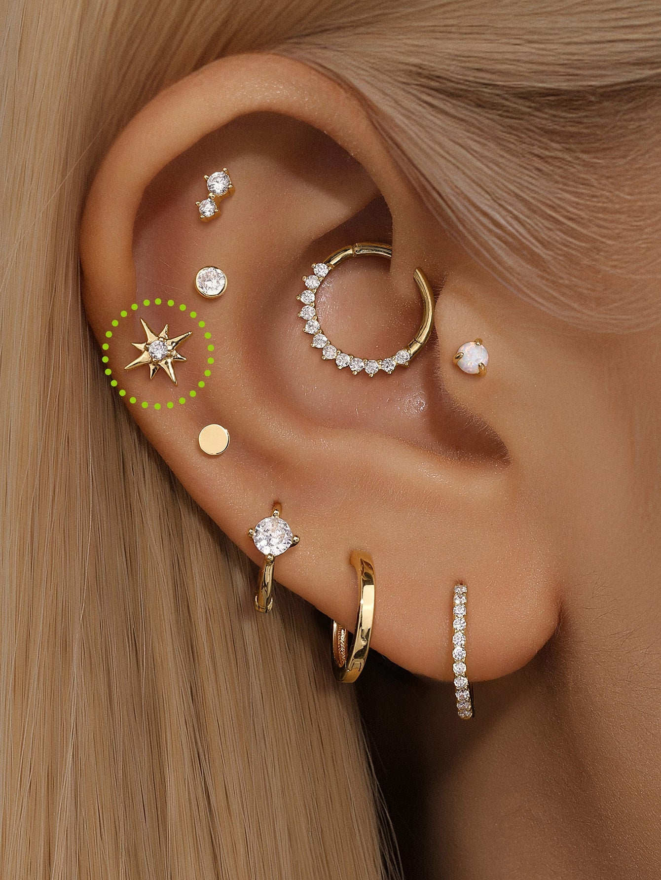 14K Solid Gold Octagonal Zircon Ear Piercing Stud