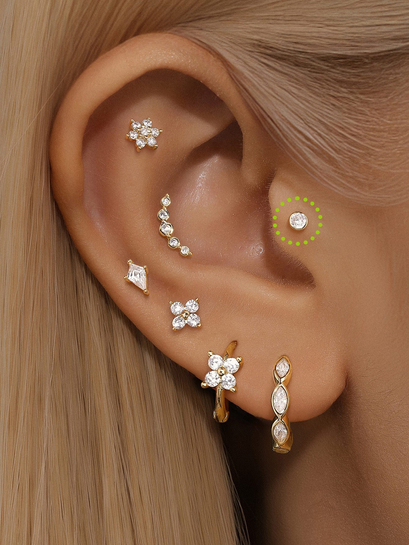 14K Solid Gold Zircon Threaded Ear Piercing Stud