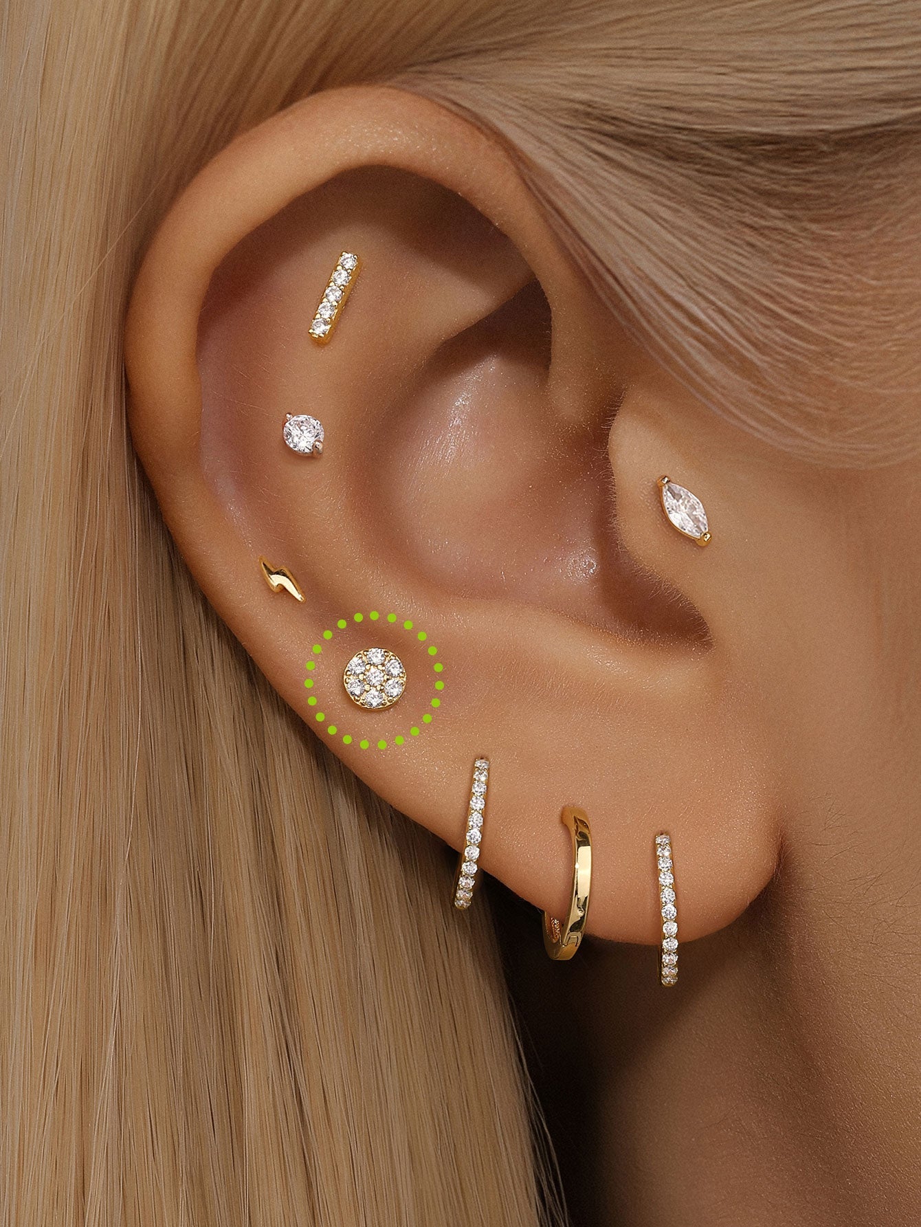 14K Solid Gold Classic Round Zircon Ear Piercing Stud