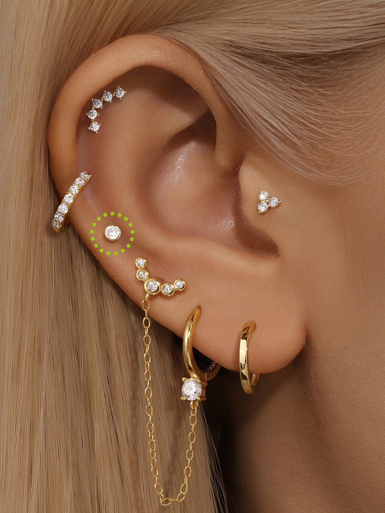 14K Solid Gold Zircon Threaded Ear Piercing Stud