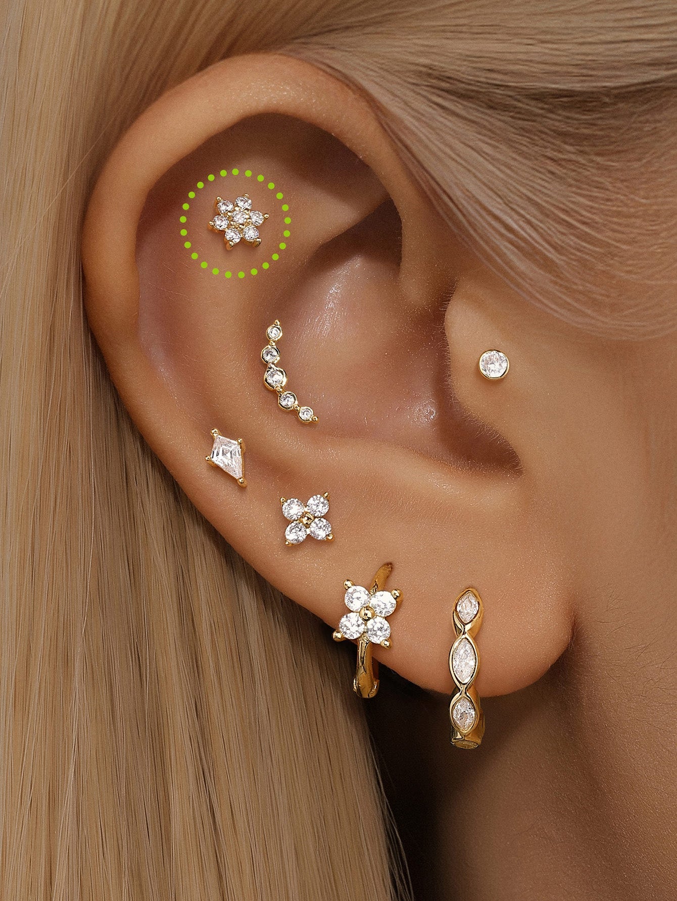 14K Solid Gold Bloom  Ear Piercing Stud