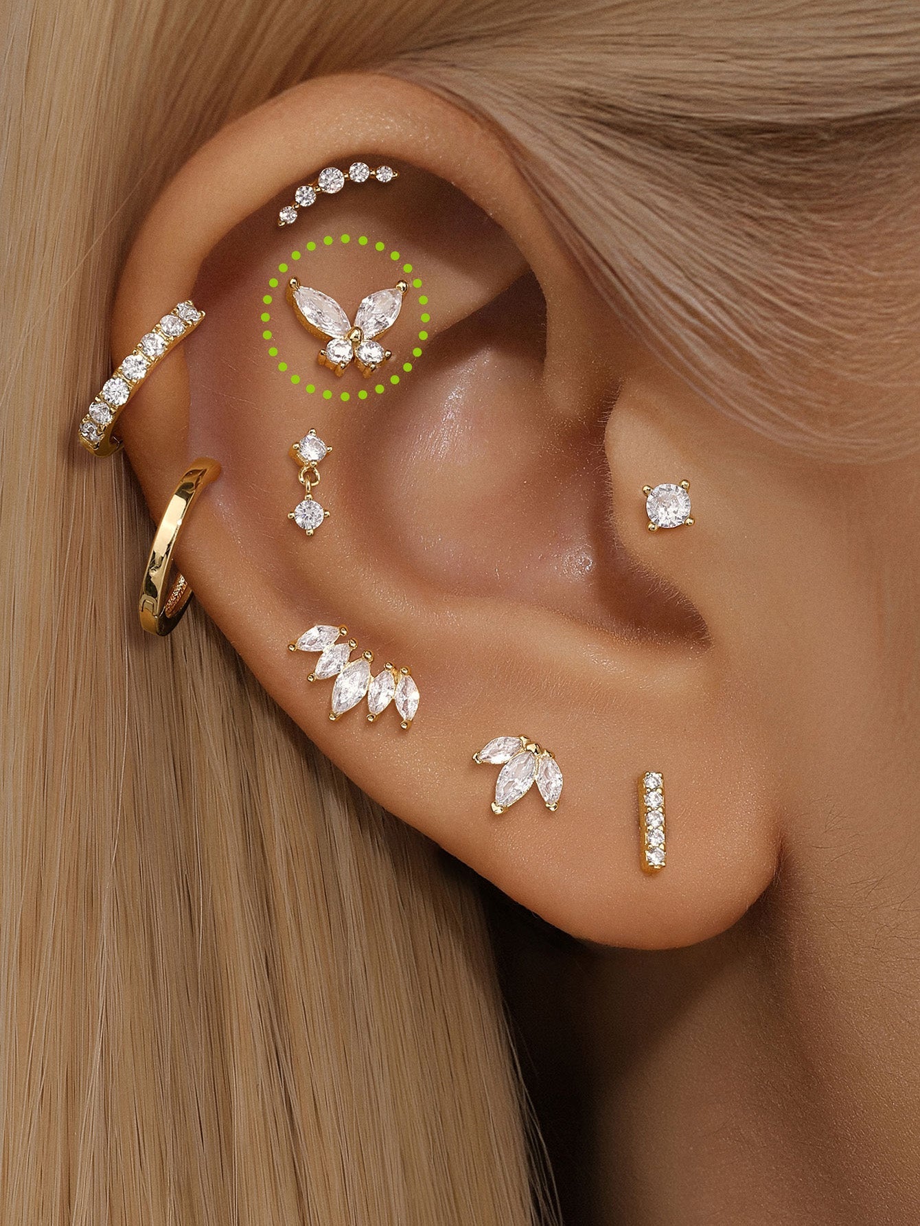 14K Solid Gold Butterfly Ear Piercing Stud